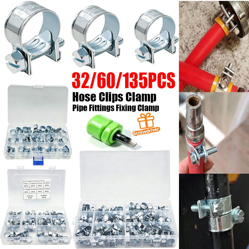 Hose Clamp Assorted - 32/60/135개 7-18mm 미니 클램프 연료 주입