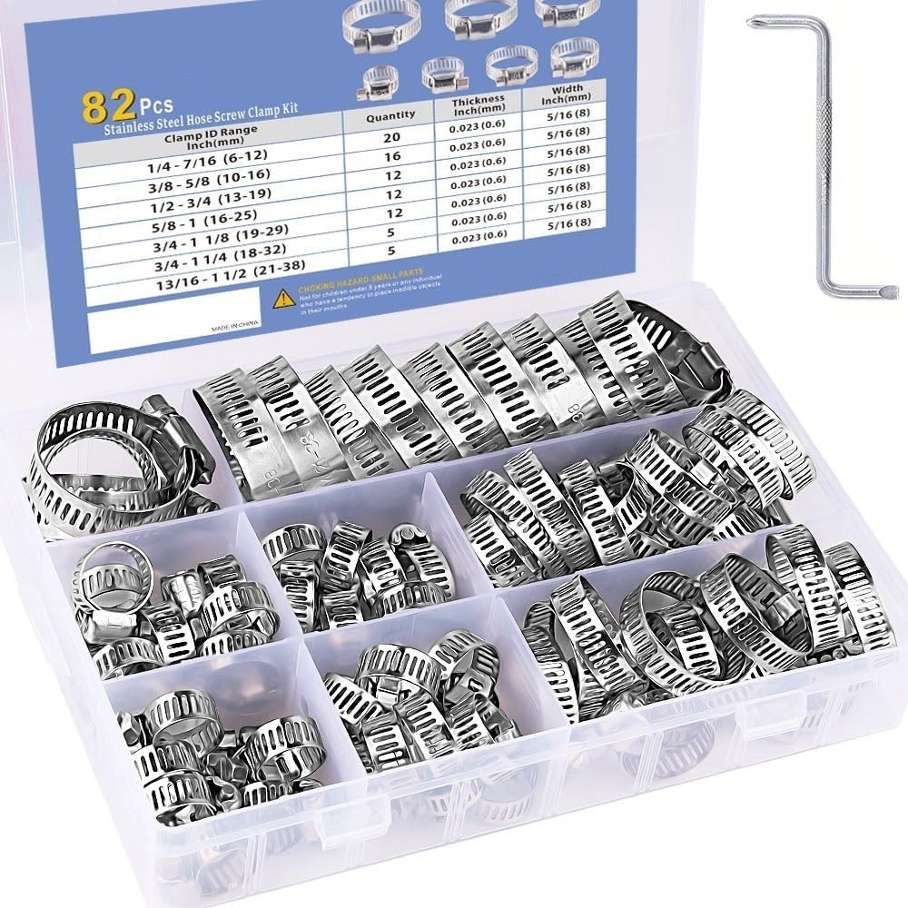 Hose Clamp Assorted - 82개 호스 클램프 모음 세트 스테인레스