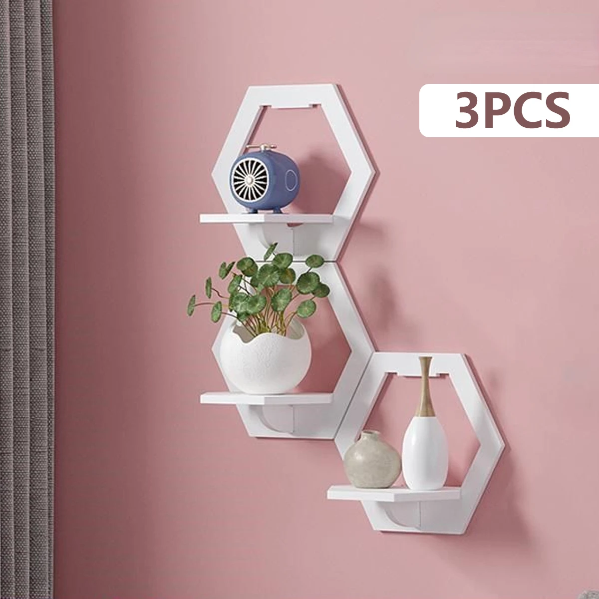3Pcs 육각형 벽 선반 펀치 무료 침대 옆 벽 디스플 - Home Improvement Tv Show 리뷰 및 가격