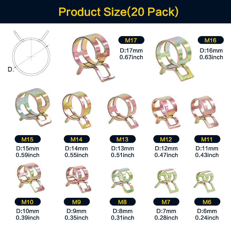 20 Pcs 6-17mm 스프링 호스 클램프 구색 키트 - Hose Clamp Assorted 리뷰 및 가격