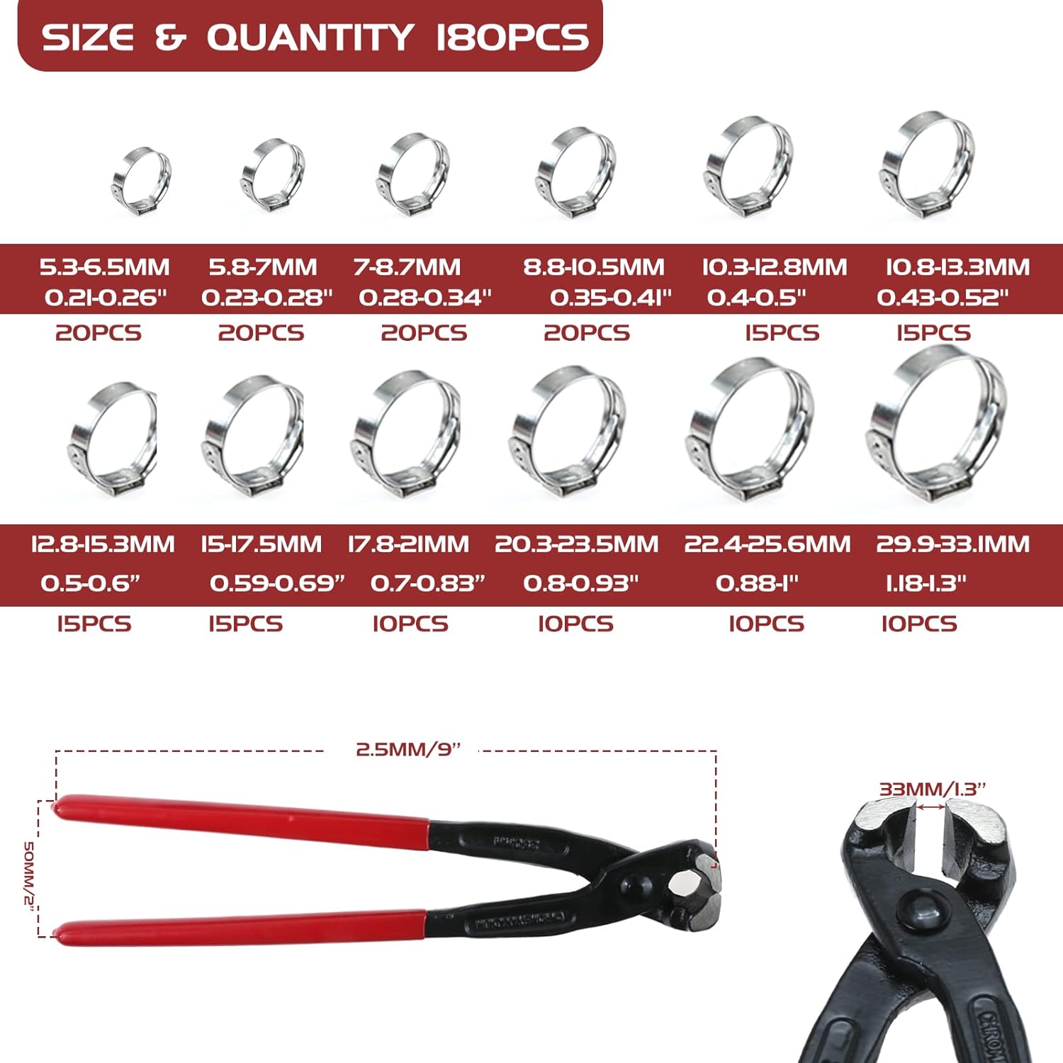 싱글 이어 호스 클램프 및 플라이어 및 보관함 304, - Hose Clamp Assorted 리뷰 및 가격